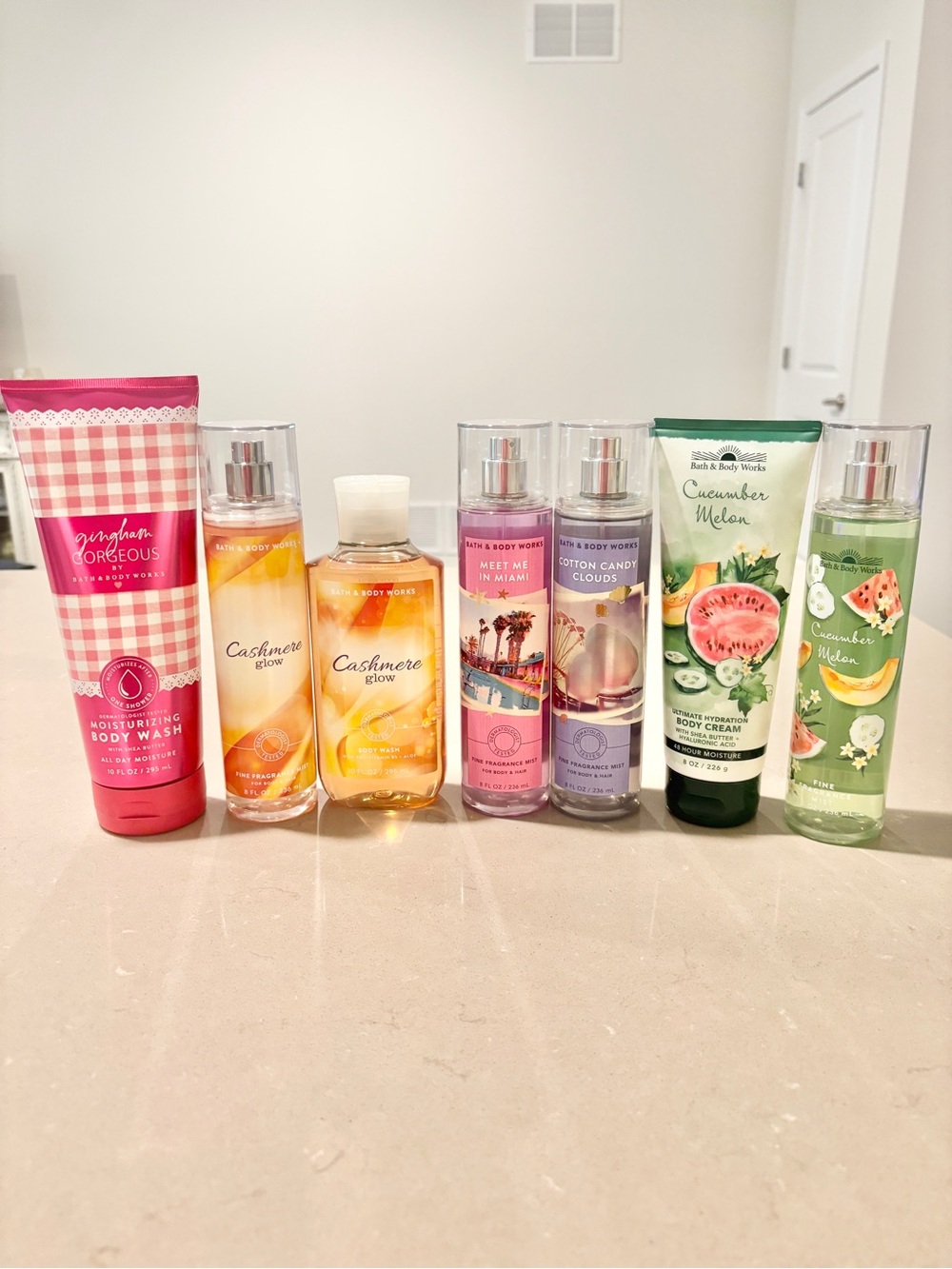 Bath & Body Works Rare 7 Pc Bundle Gingham Cashmere Miami Cotton Cucumber